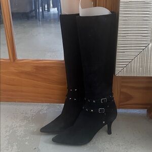 Neiman Marcus Suede studded stiletto boots